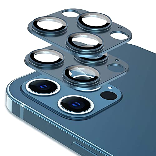 [2 Pack] Tamoria Compatible for iPhone 12 Pro Max Camera Lens Protector Metal Plus Tempered Glass Camera Cover Oneness Design Support LIDAR Scanner Explosion-Proof Accessories Blue