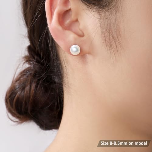 White Pearl Stud Earrings With Screw Back,925 Sterling Silver Freshwater Pearl Earrings for Women,Real 8-8.5mm Round Cultured Pearls Stud,Elegant Jewelry Gifts for Mother/Brides2