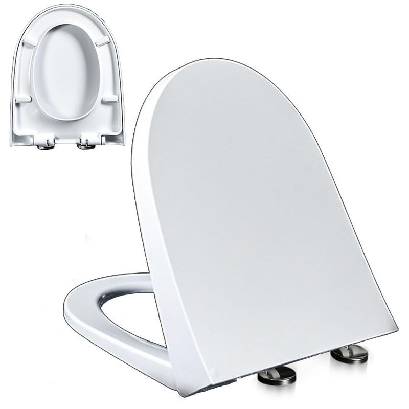 Asiento de Inodoro de PP con Cierre Suave y Lento, Tapa WC Universal en Forma de D/U, Tapa de Inodoro con Liberación Rápida para una Fácil Limpieza, Tapadera WC Blanco, 02K, 48x38cm