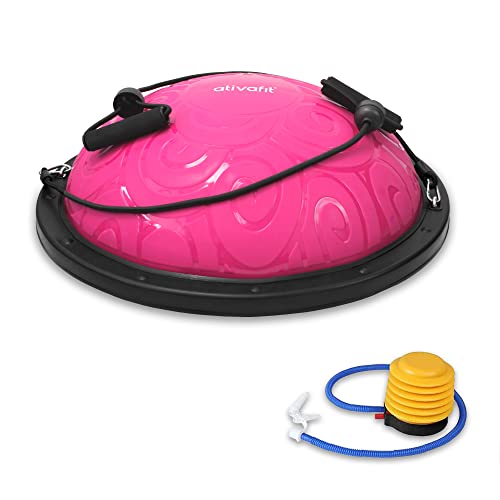 Ativafit - Entrenador de equilibrio de media pelota con correas para yoga, balón de equilibrio antideslizante para entrenamiento en casa, fitness, ejercicio, entrenamiento de fuerza, gimnasio, Rosado Cover