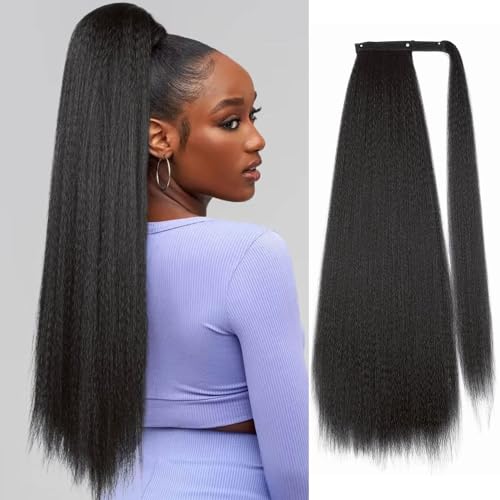 Wiger EAST SEA-107 Kinky Straight Ponytail Extension 30 Inch Long Yaki Straight Ponytail Extension Natural Black Hairpiece thumb #7