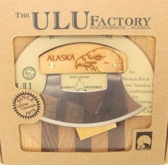 Ulu Factory Alaska Ulu Birch Walnut Stripe Wood Chopping Bowl-board Eagle Head Design Handle