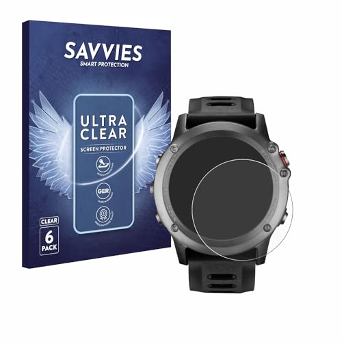 savvies Protector Pantalla para Garmin Fenix 3 HR (6 Unidades) Película Ultra Transparente