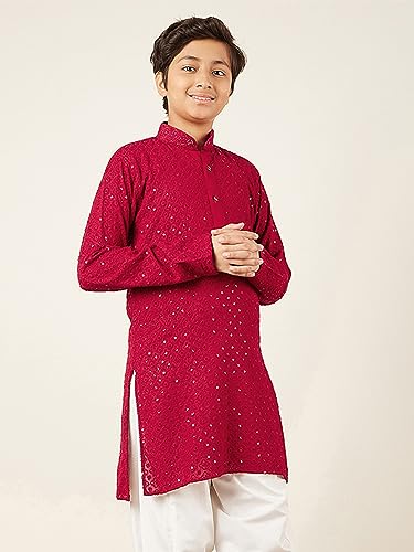 Image of AJ DEZINES Chikankari Kurta For Boys- Ethnic Wear | Embroidery Chikankari Sequined | Traditional & Festive Outfit | Cotton Stylish Boys Kurta | Perfect For Wedding & Family Function