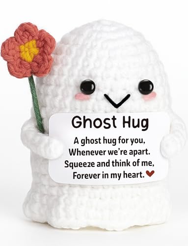 Unique Friendship Birthday Gift for Bestie Her Him Long Distance Thinking of You Gift for Women Men Handmade Crochet Ghost Hug Ornament Thoughtful Boo Spooky Relationship Decor for Goodbye