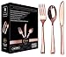 JL Prime 120 Rose Gold Plastic Silverware Set, Rose Gold Plastic Cutlery Set, Heavy Duty Utensils for Party & Wedding, Disposable Rose Gold Flatware, 40 Forks, 40 Spoons, 40 Knives