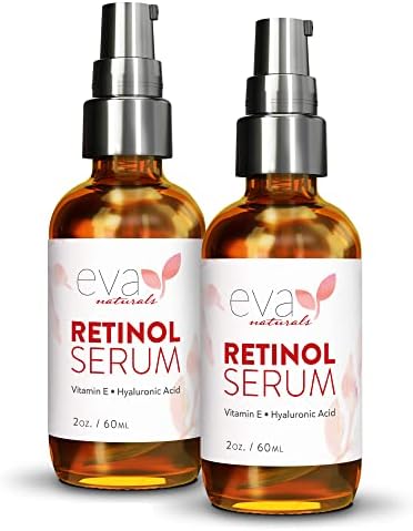Eva Naturals Retinol Serum for Face with Hyaluronic Acid, Vitamin E & Organic Aloe - Retinol Face Serum that Reduce Wrinkles, Fine Lines & Dark Spots - Vitamin A, Anti Aging Serum (Double Sized 2oz Bottle), 2 Pack