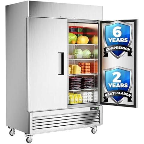Coolski 54'' W Commercial Refrigerator, Stainless Steel Reach-in Refrigerator with 49 Cu.Ft Capacity/8 Shelves/LED Lighting/33℉~41℉/ETL Approved Cover