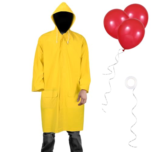 Halloween Raincoat with Red Balloons and White Ribbon for Men Women Movie Character Dress Up