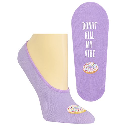 Hot Sox Women's Fun Novelty Liner Socks, DONUT kill my vibe (Lavender), Shoe Size: 4-10