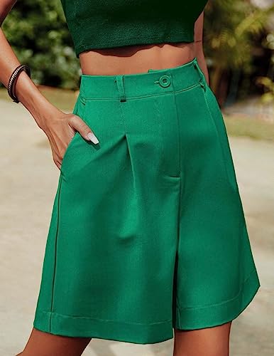 Women's Casual Bermuda Shorts Elastic Waist Wide Leg Knee Length Summer Shorts with Pockets4