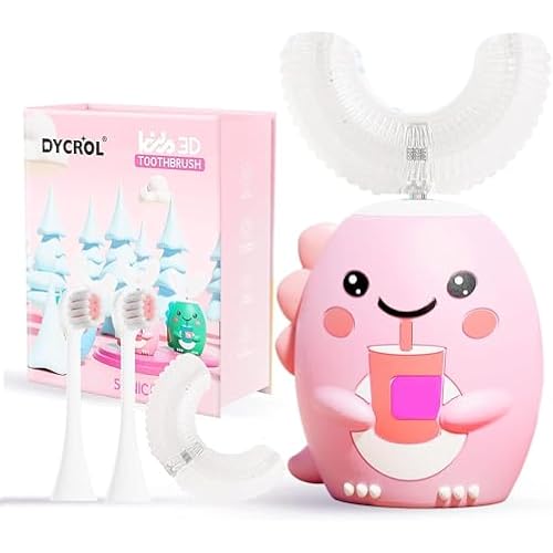 DYCROL Kids U-Shaped Electric Toothbrush,4 Heads,Dinosaur Design Ages 6-12
