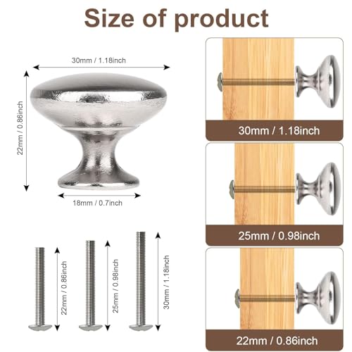 ShipeeKin 20x Cabinet Hardware Round Mushroom Knob Satin Brushed Nickel Wardrobe Drawer Pull Handles 30mm for Kitchen Cupboard Furniture Chest Door Dresser Bathroom - Image 2