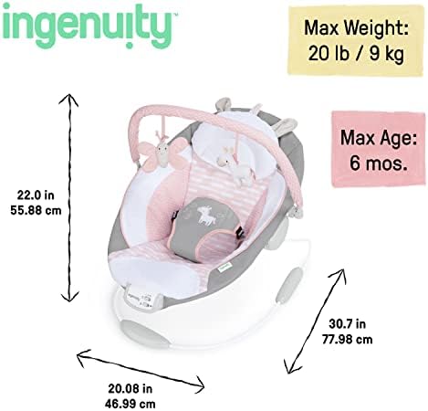 Ingenuity RahatlatıcıAna Kucağı, Sesler ve Titreşimler, 0-6 Ay, 9 kg'ya Kadar - Flora the Unicorn (Pembe) - Görsel 3