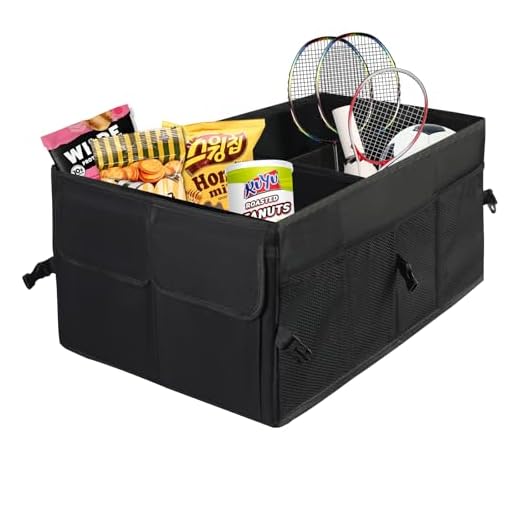 ARANA Car Trunk Organizer and Storage with Lid, Collapsible Car Trunk Organizer for SUV, Sedan, Multi-Compartment cargo organizer with Adjustable Straps - Black, 1 PC