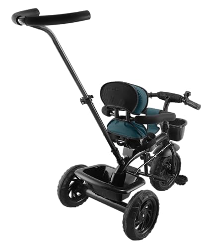Image of JoyRide Learn-To-Ride Trike On 3 Wheels With Safety Harness, Non-Slip Pedal,Storage Basket And Removable Parent Handle Green, Kids