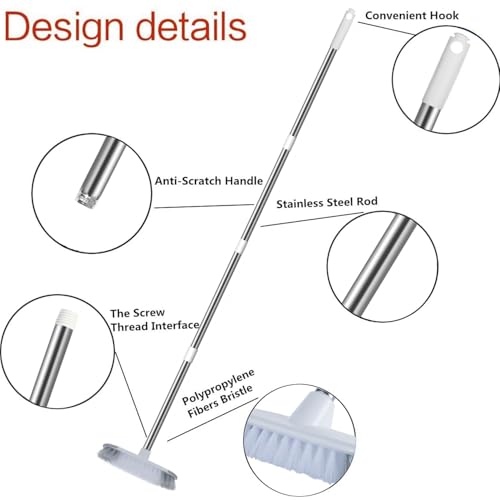 MEIBEI Floor Scrub Brush with Long Handle 54" Stiff Bristle Shower Deck Brush, Adjustable Stainless Metal Handle for Cleaning Tile, Bathroom, Tub, Bathtub and Patio by MEIBEI - Image 4