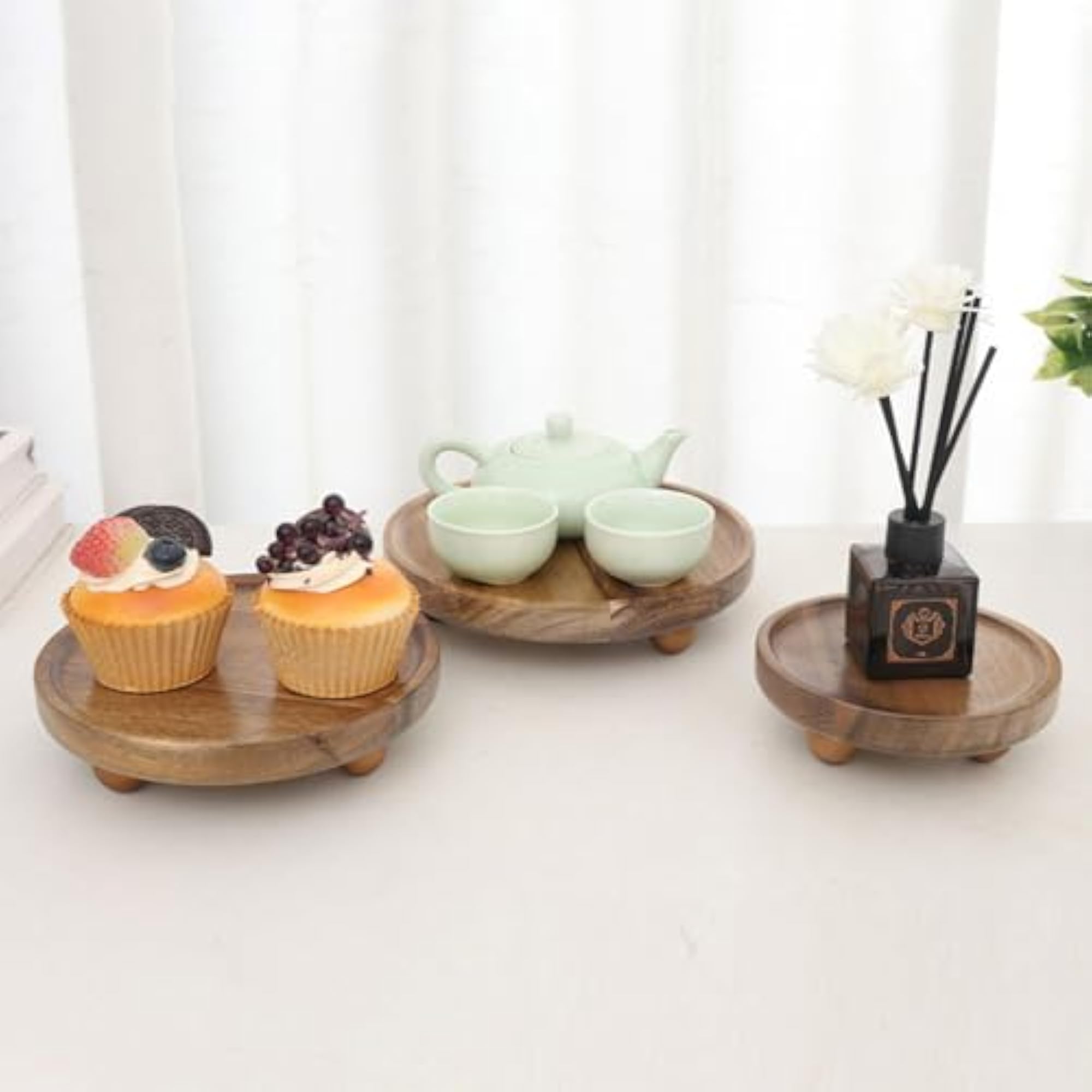 Wood Pedestal Stand with Ball Legs for Home Decor