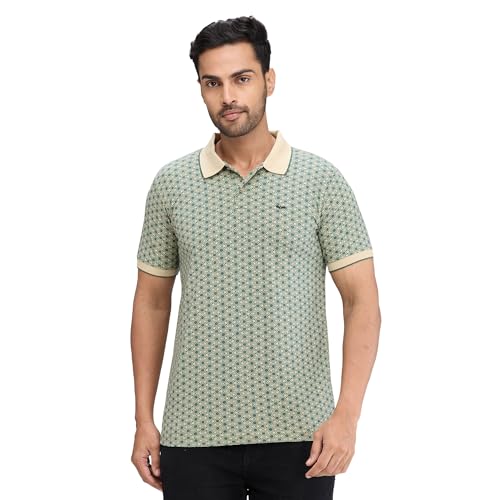 Image of Park Avenue Men's Slim Fit Print Pattern Cotton Polyester Blend Polo Neck Half Sleeve Casual T-Shirt