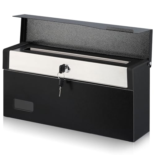 Image of xydled Locking Wall Mount Mailbox with Key Lock, Steel Mailbox, Black | Hanging Metal Mailbox, Modern Post Box for Outside, Secure key lock mailbox for letters and magazines, 14.57 inchx7.09 inchx3.4 inch