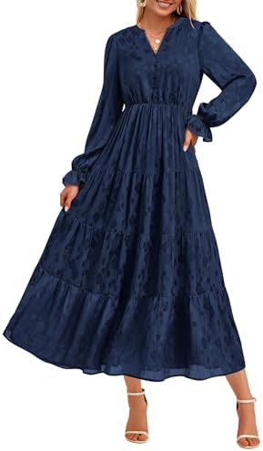 KIRUNDO Spring Wedding Guest Dresses for Women 2026 Maxi Floral Long Sleeve Elegant Ruffle Tiered Flowy Party Long Dress