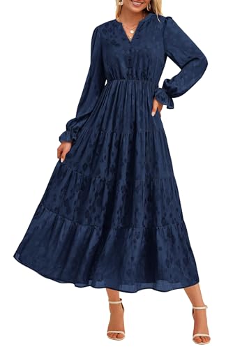 Image of KIRUNDO Spring Wedding Guest Dresses for Women 2026 Maxi Floral Long Sleeve Elegant Ruffle Tiered Flowy Party Long Dress