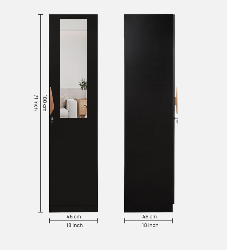 Image of Mintwud Pepperfry Engineered Wood Maya Wardrobe with 1 Doors Storage and Mirror | Wooden Almirah for Living Room Bedroom Furniture | Storage Organizer Cabinet Cupboard for Clothes (Black Wenge Finish)