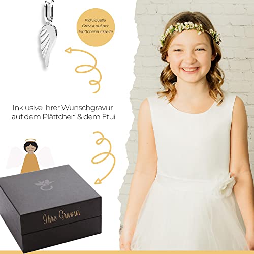 Schutzengel Kette Mädchen Kinder Taufe Silber 925 Zirkonia *Dein Text* Etui-Gravur Anhänger Glücksbringer Tauf-Geschenke Schmuck Paten-Tante Engel-Kette FF95-5 - 2