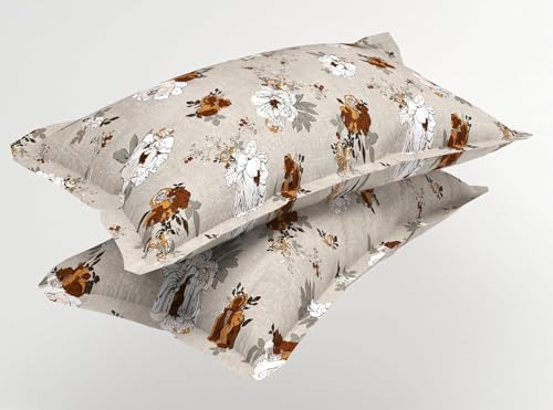 Image of HOMEKART Premium Cotton Elastic Fitted Bedsheets with 2 King Size Pillow Covers Double Bed with All Around Elastic Supersoft Size - 72 x 78 +10 inches Flower Print Brown and Beige 200 tc - 220 tc