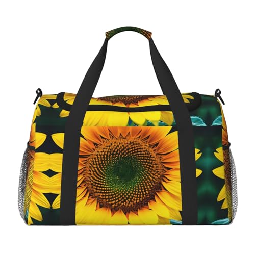 Bolsa de viaje con diseño de girasol, bolsa de compras grande reutilizable, bolsa de vacaciones, bolsa deportiva con correa cruzada ajustable