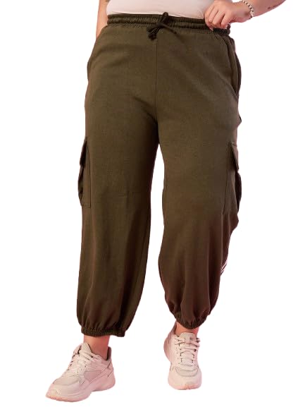 Highlander Women's Cotton Cargo Jogger Pants, Athletic Sweatpants with Side Pockets, Elastic Waistband, Casual Streetwear, Side Stripe Joggers| S to 8XL in neutral
