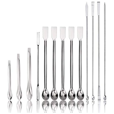 15Pcs Stainless Steel Lab Spatula Micro Scoop Reagent Laboratory Mixing Spatula 22cm Long Sampling Spoon Cover