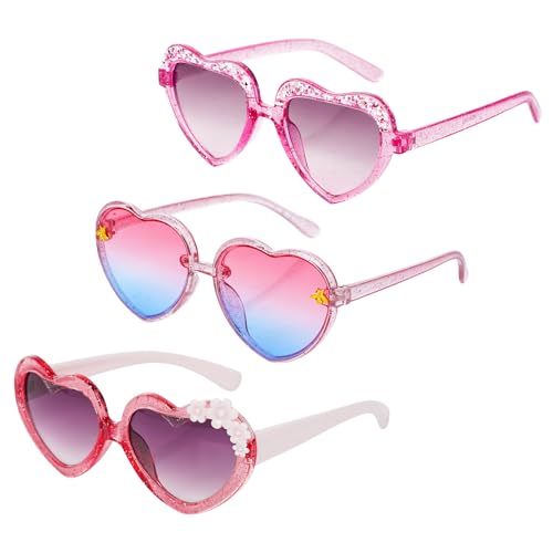 Jmkcoz 3 Pairs Kids Heart Shaped Sunglasses Cute Bee Flower Sunglasses UV400 Glasses for Toddler Girls Age 3-10 Outdoor Beach Eyewear