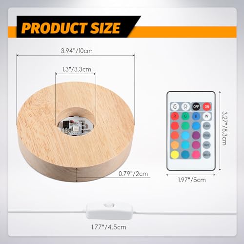 Honoson 3.94 Inch Wooden Light Stand Base Colorful LED Lights Display Base with Remote Control for Selenite Tower 3D Laser Crystal Glass Resin Art (8 Pieces)