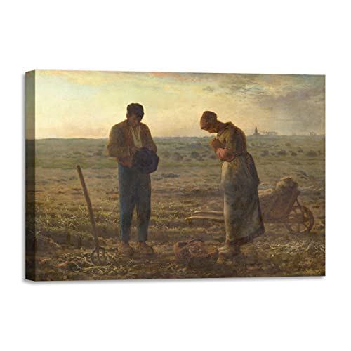 LuxHomeDecor Jean-François Millet - The Angelus Quadro Stampa su Tela con Telaio in Legno misura 50x70 cm