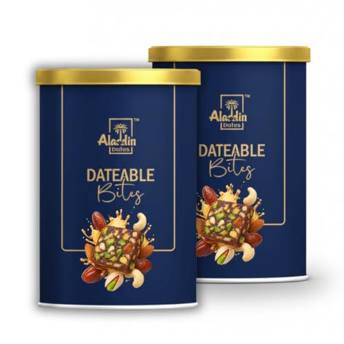 Image of Aladdin Dates Dateable Bites 400g | Dates Barfi & Dry Fruit Bites | Made with Pure Ghee, Dates, Honey, Almonds, Cashews & Pista | No Added Sugar | Gluten Free Healthy Indian Sweet (200 G, Pack of 2)