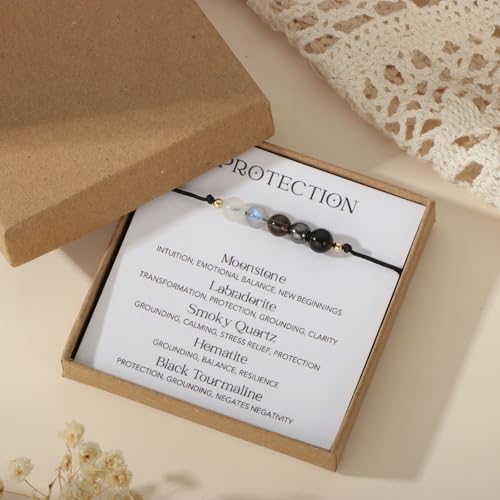 Triple Threat Protection Bracelet for Women,Evil Eye Natural Healing Crystal Beaded Bracelet for Protection2