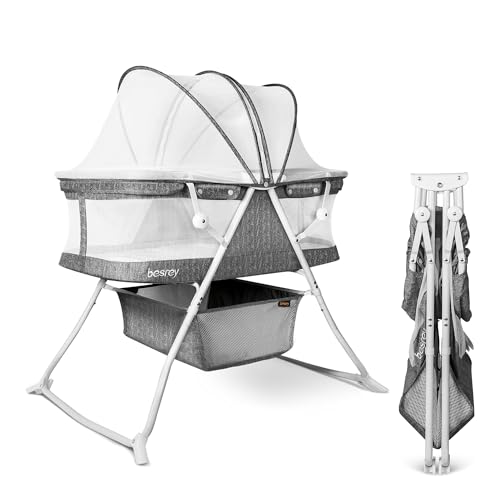 besrey Bassinet for Baby, Portable Baby Bassinets, Rocking Cradle Bed, Easy Folding Bedside Sleeper...
