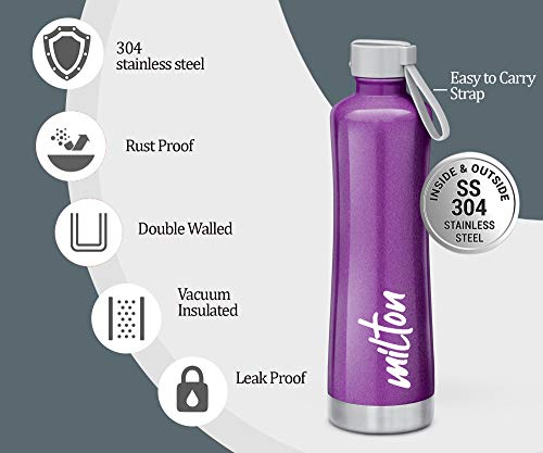 Image of Milton Aura 1000 Thermosteel Bottle, 1.05 Litre, Beige & Milton New Tiara 900 Stainless Steel Water Bottle, 750 ml, Purple
