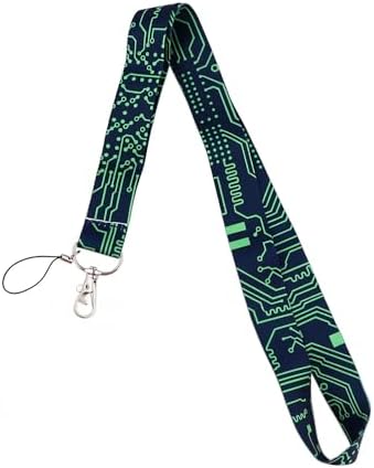 Circuit Board Pattern Lanyard Keychain Hook – Cyberpunk Green Tech Neck Strap for ID Badges & Keys – Computer Science Accessory for Engineers, IT Pros, & Gamers – Durable Lime Green Tech Lanyard image 5