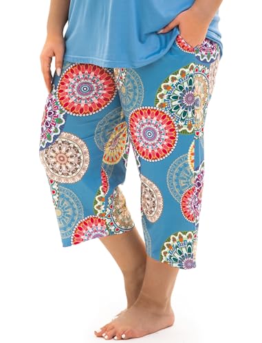 Image of Plus Size Pajamas for Women Set, Womens Plus Size Short Sleeve V Neck Capri Pants Pajama Sets with Pockets