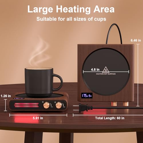 Image of CEROBEAR Retro Coffee Mug Warmer for Desk, 50W Fast Heating Cup Warmer | Candle Warmer with 9 Temp Settings, Large Heating Plate, LED Lights,1-9H Timer, Auto Shut-Off & Memory Function, Coffee Gifts