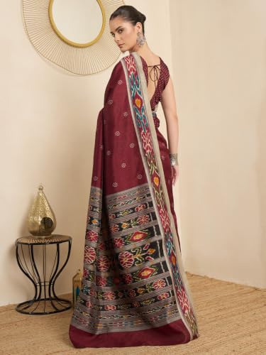 Image of AKHILAM Women's Cotton Printed Ready To Wear Saree With Unstitched Blouse Piece