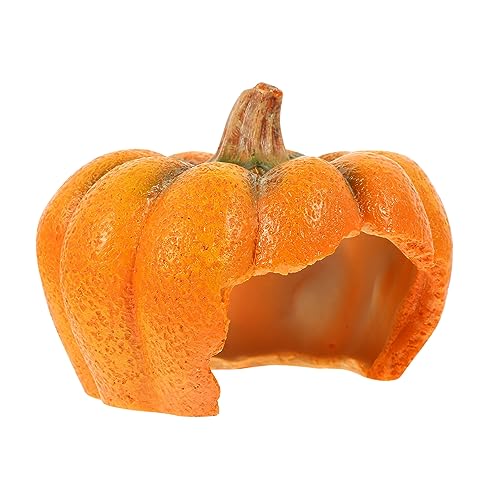 VICASKY Reptile Pumpkin Hideout Cave Premium Resin Terrarium Decor for Hamsters Lizards and Geckos Lightweight Dark Atmosphere for Reptile and Play Spaces