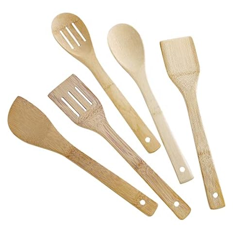 Olelo Wooden Spoons for Cooking 5-Piece Bamboo Utensil Set Bamboo Cooking Utensils Wooden Spoons & Spatula Mothers Day Gifts Premium Quality Housewarming Gifts Wooden Utensils for Everyday Use (tz-1) Cover