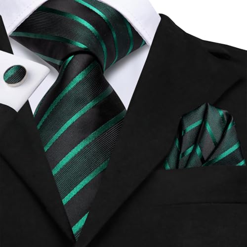 Image of Dubulle Silk Ties Set for Men Formal Paisley Striped Necktie Pocket Square Cufflinks 3PCS Sets Wedding Business Party