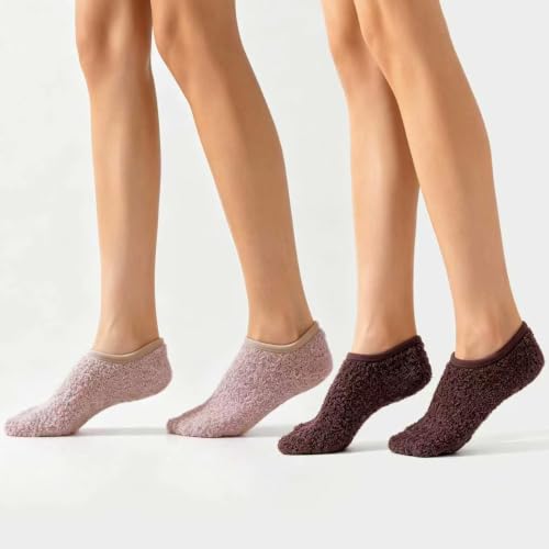 Image of 3Pairs Ankle Socks Low cut Pom Pom Fluffy Fuzzy Warm Winter Plush Slipper Socks For Women