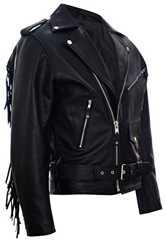 Mens Fringe Hide Leather Brando Tasseled Motorcycle Jacket Retro Biker4