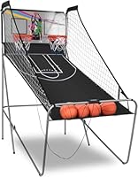FANTASK 8 in 1 Basketballmaschine, elektrischer Basketballständer faltbar, Luftpumpe & 8 Spielmodi, Schießmaschine mit 4 Bällen, Arcade Basketball Kinderspiele, Grau