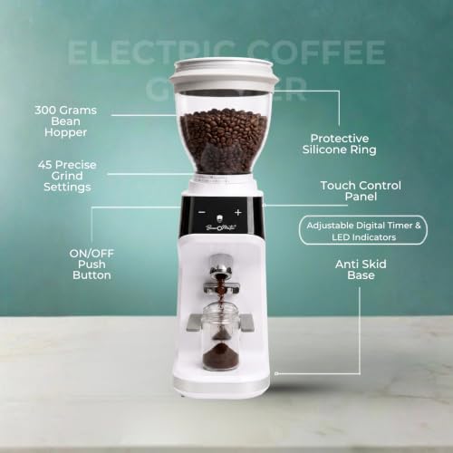Image of Electric Coffee Grinder,45 Grind Settings,Touch Interface-White
